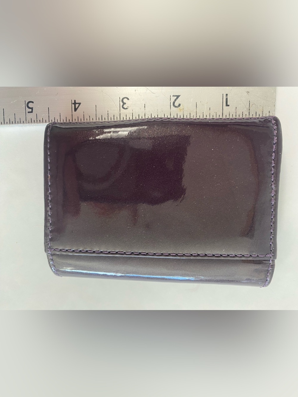 COACH Patent Leather Coin Purse Wallet - Plum Purple Eggplant Card Holder - Picture 2 of 9
